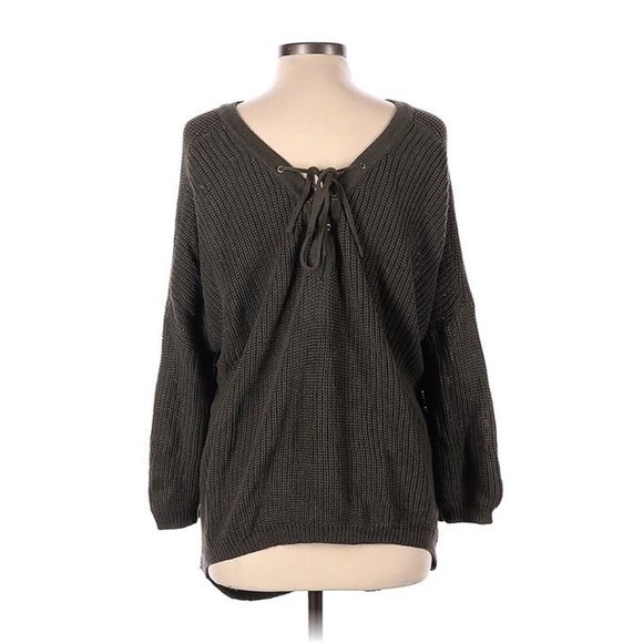 Alter'd State Dolman Oversized Slouchy Rib Knit Pullover Sweater M Khaki Olive - Picture 1 of 8